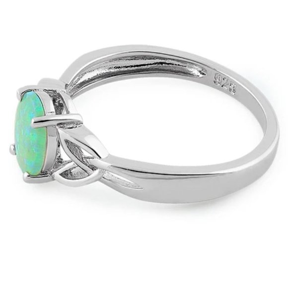 925 STERLING SILVER Lab Created Green Fire Opal Ring - Picture 14 of 15